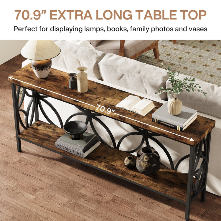2-Tier Console Table, 70.9" Industrial Sofa Table Behind Couch Tribesigns
