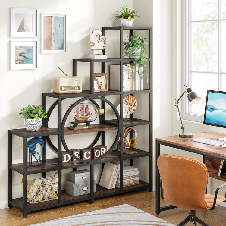 Tribesigns Bookshelf, 6 Tier Ladder Bookshelf 12 Cubes Stepped Etagere Bookcase Tribesigns