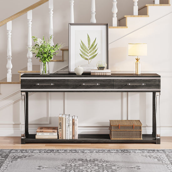 3 Drawers Console Table 63" Entryway Table with & Acrylic Legs Tribesigns