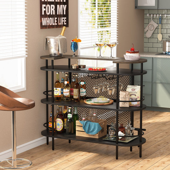 Bar Unit for Liquor, 4 Tier Bar Cabinet with Storage Shelves and Footrest Tribesigns