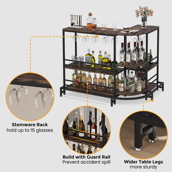 Bar Unit, 3-Tier L-Shaped Liquor Bar Table with Storage Tribesigns