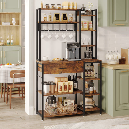 Kitchen Baker's Rack, 70.9" Kitchen Storage Shelf with Drawer & Hutch Tribesigns