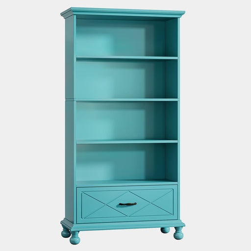 6-Shelf Bookcase with Drawer, 71" Bookshelf with Solid Wood Legs Tribesigns