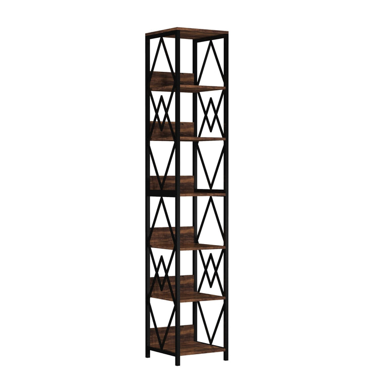 6-Tier Bookshelf, 75" Tall Narrow Bookcase Open Storage Display Rack Tribesigns