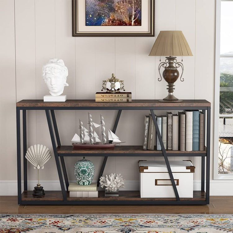 Console Table, Industrial 3-Tier Sofa Entryway Table with Open Shelves Tribesigns
