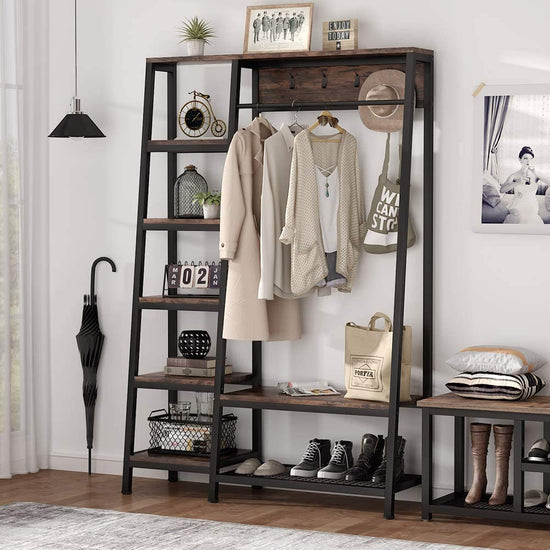 Freestanding Closet Organizer, Hall Trees with Shoes Bench Tribesigns