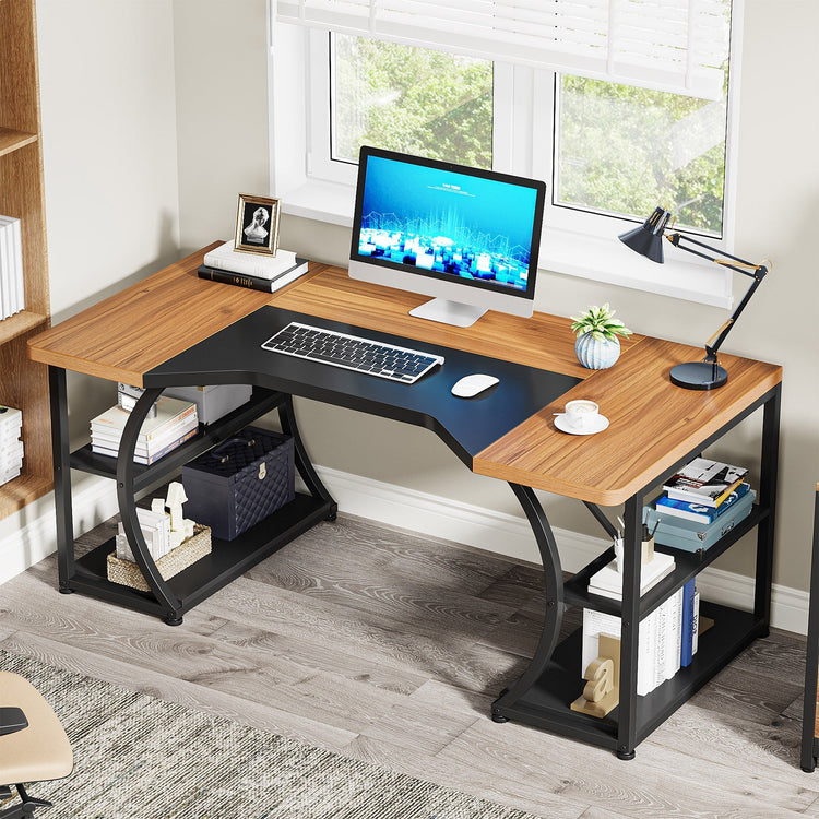 63" Computer Desk, Large Home Office Desks with Storage Shelves Tribesigns