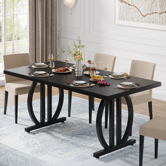 63" Dining Table for 4-6 People, Black Kitchen Dinner Table with Metal Frame Tribesigns