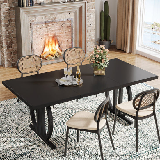 63" Dining Table for 4-6 People, Black Kitchen Dinner Table with Metal Frame Tribesigns