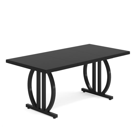 63" Dining Table for 4-6 People, Black Kitchen Dinner Table with Metal Frame Tribesigns