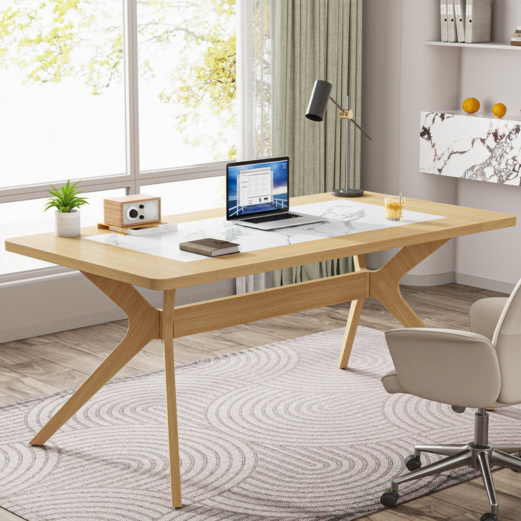 63" Executive Desk, Modern Office Desk with Solid Wood X-Shape Frame Tribesigns