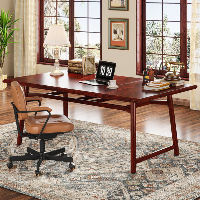 63" Executive Desk, Wood Computer Desk with Heavy-Duty Metal Legs Tribesigns