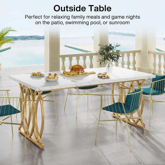 63" Modern Dining Table with Faux Marble Tabletop for 4-6 People Tribesigns