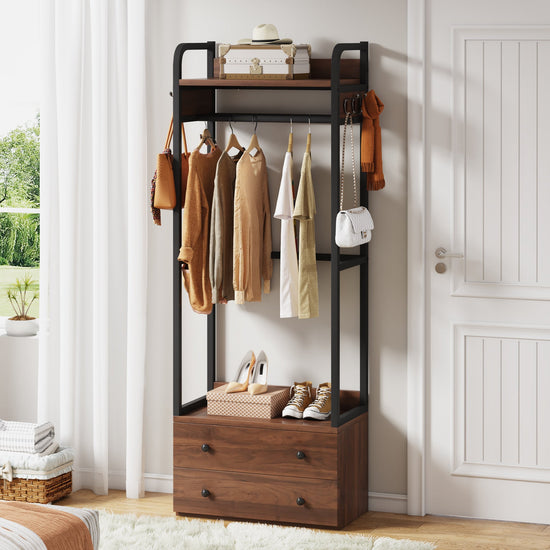 Freestanding Closet Organizer, Coat Rack with Drawers and Shelves Tribesigns