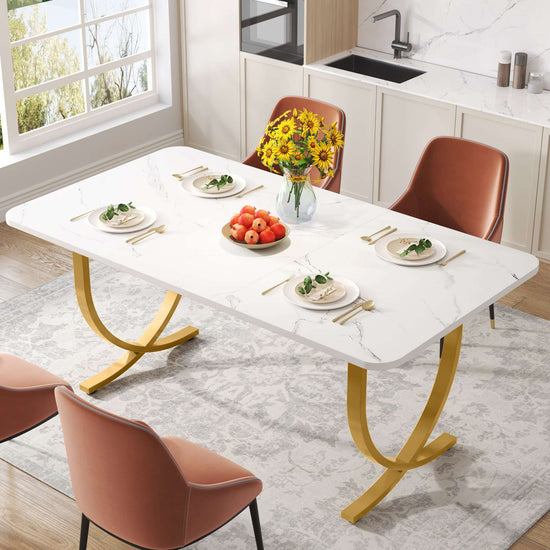 63" Modern Dining Table Kitchen Table with Faux Marble Table Top Tribesigns