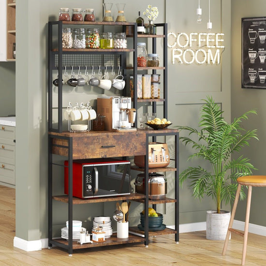 Kitchen Baker's Rack, 70.9" Kitchen Storage Shelf with Drawer & Hutch Tribesigns