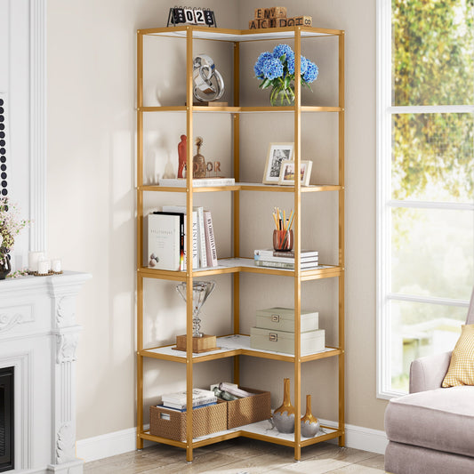 Corner Bookshelf, 70.5" L-Shaped 6-Shelf Etagere Bookcase Tribesigns