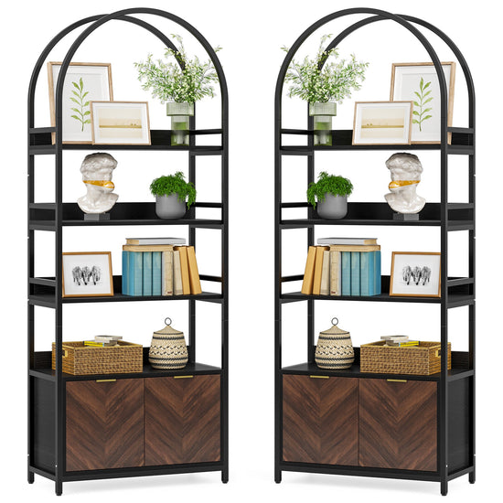 4-Tier Bookshelf with Cabinet, 75.9" Tall Etagere Bookcase with Door Tribesigns