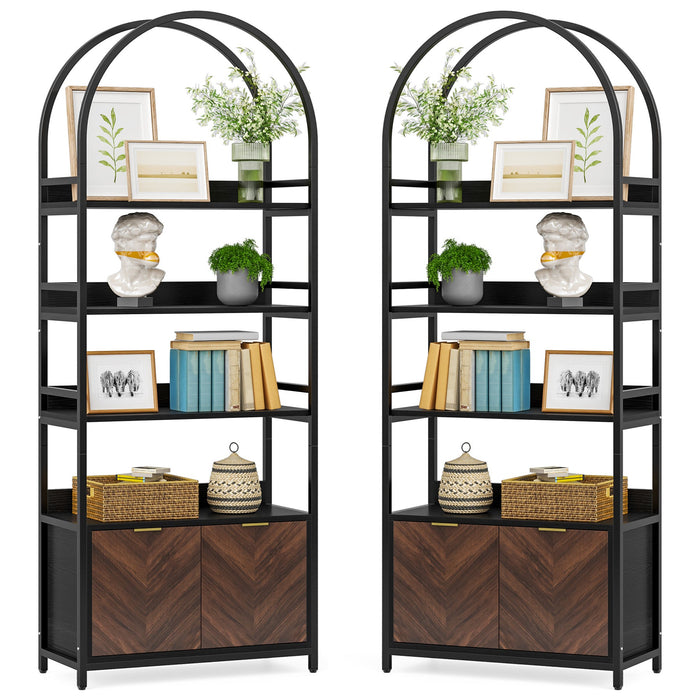 4-Tier Bookshelf with Cabinet, 75.9" Tall Etagere Bookcase with Door Tribesigns