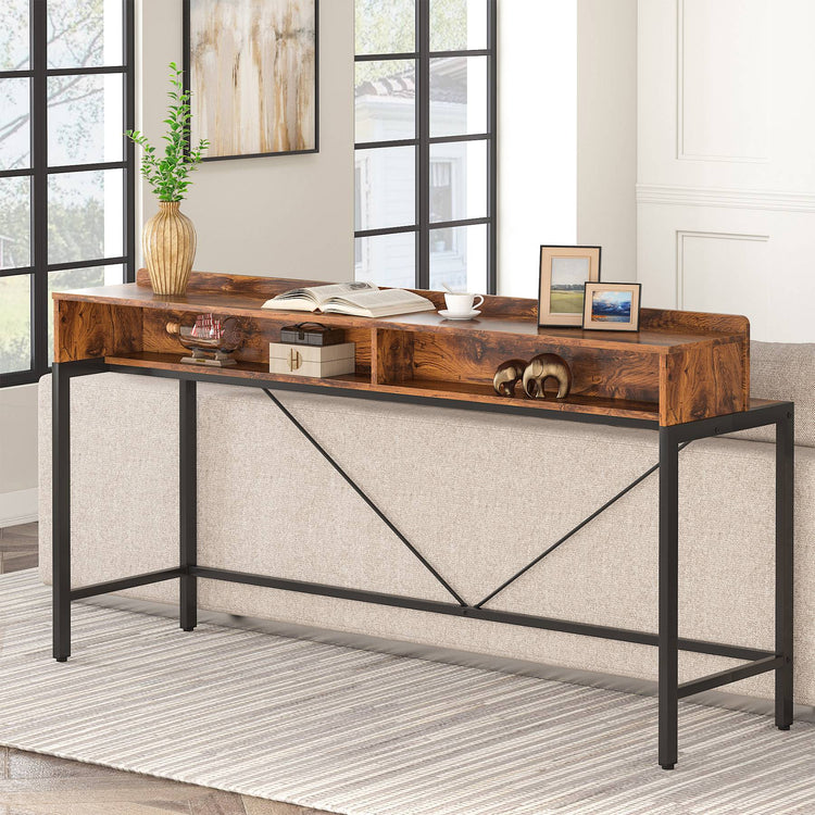 2-Tier Console Table, 70.9" Sofa Hallway Table with Open Shelves Tribesigns