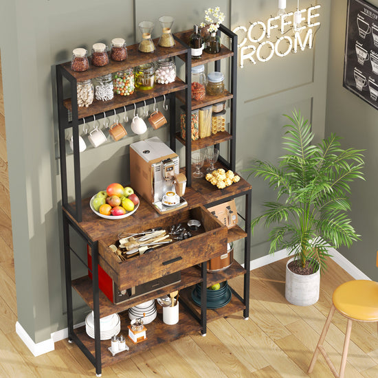 Kitchen Baker's Rack, 70.9" Kitchen Storage Shelf with Drawer & Hutch Tribesigns