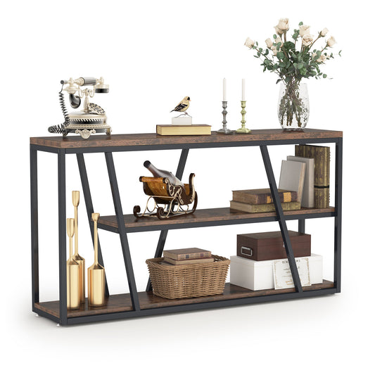 Console Table, Industrial 3-Tier Sofa Entryway Table with Open Shelves Tribesigns