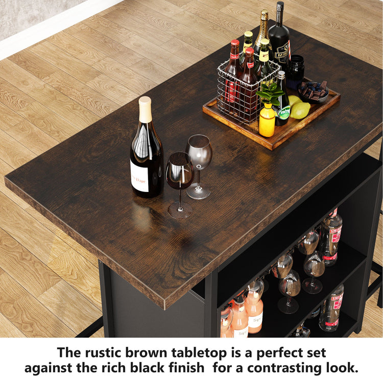 Home Bar Unit, Industrial 3-Tier Liquor Bar Table with Glasses Holder Tribesigns