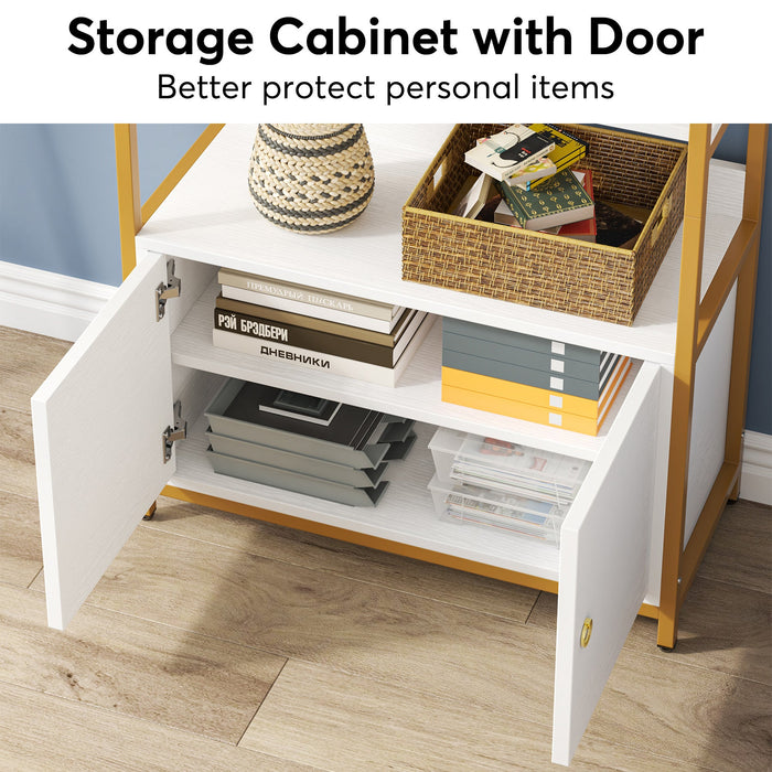 4-Tier Bookshelf with Cabinet, 75.9" Tall Etagere Bookcase with Door Tribesigns