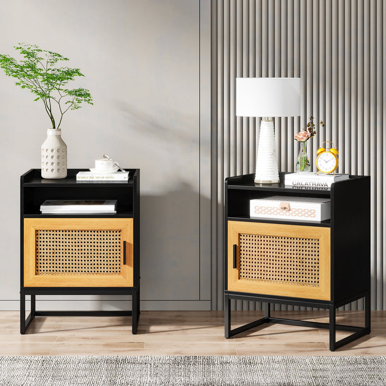 Nightstand, Modern Bedside Table with Cabinet and Storage Shelf Tribesigns