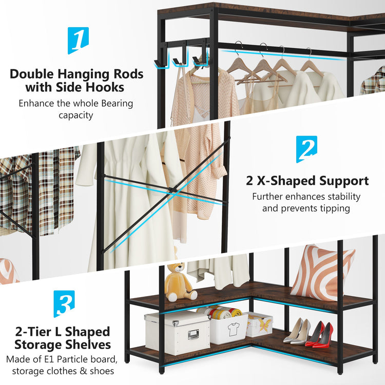 Freestanding Closet Organizer, L-Shaped Clothing Garment Rack Tribesigns