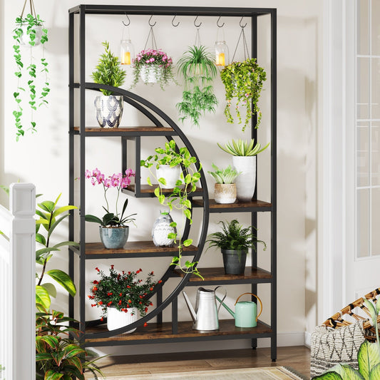 70.9" Tall Plant Stand, 7 Tier Flower Pots Display Rack with 6 Hooks Tribesigns