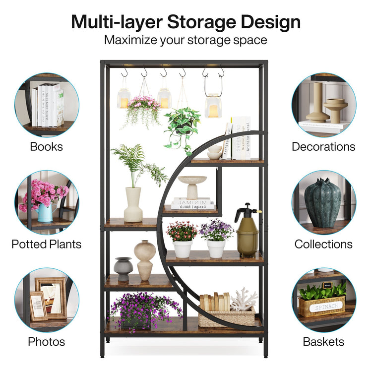 70.9" Tall Plant Stand, 7 Tier Flower Pots Display Rack with 6 Hooks Tribesigns