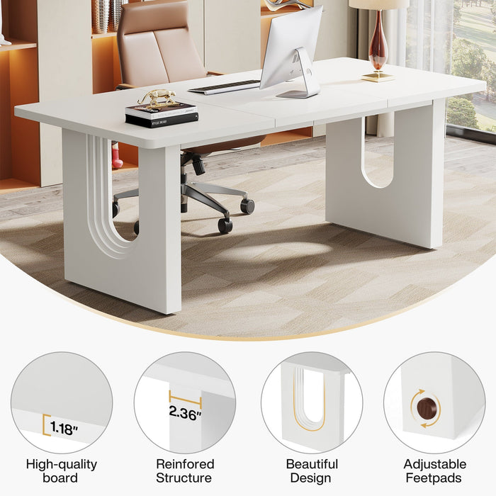 71" Executive Desk, Modern Computer Desk with Wood Double Pedestal Base Tribesigns