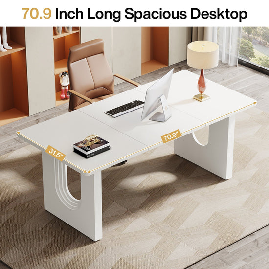 71" Executive Desk, Modern Computer Desk with Wood Double Pedestal Base Tribesigns