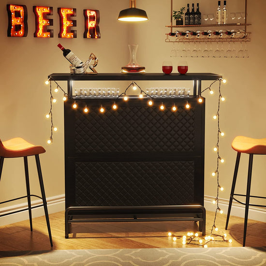 Bar Unit, 3-Tier Bar Table Liquor Cabinet with Stemware Rack Tribesigns