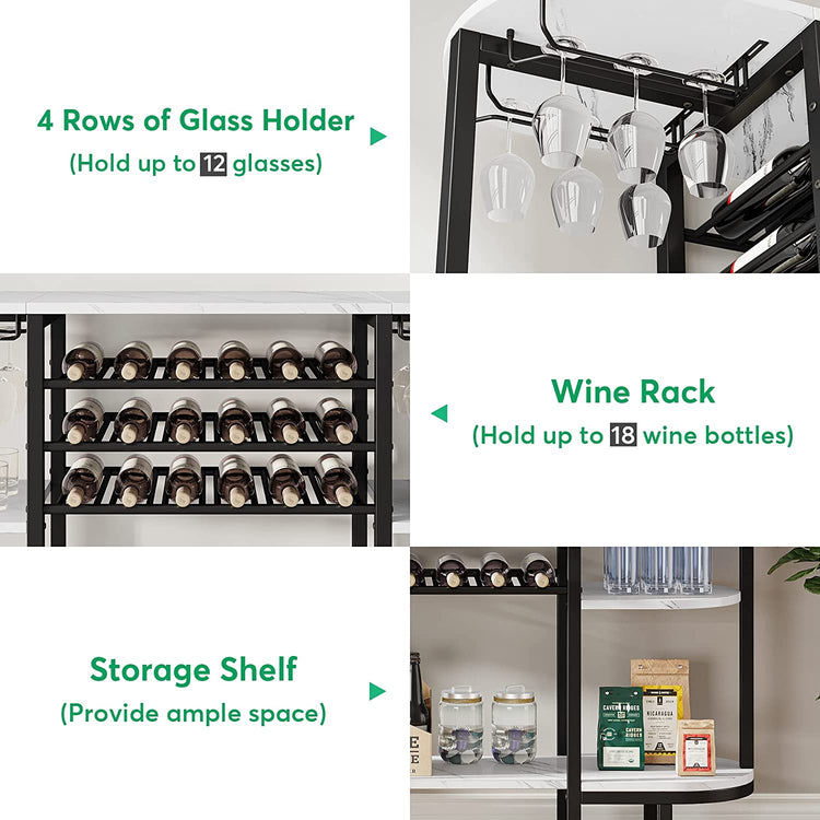 Wine Rack, 18 Bottles Wine Bar Cabinet with Glass Holder Tribesigns