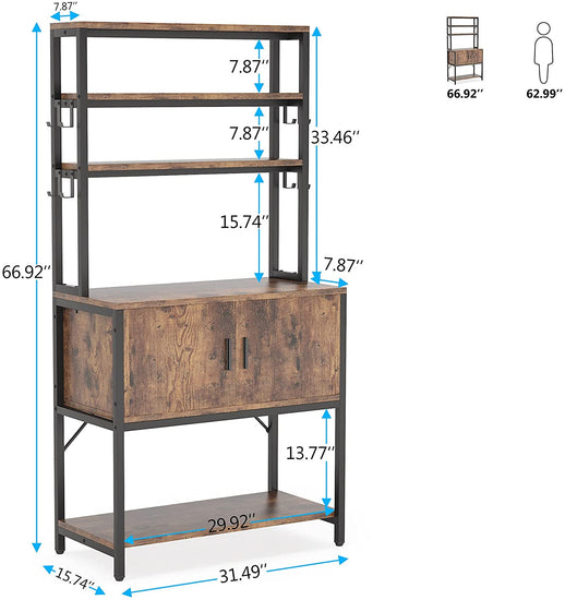 Tribesigns 5 Tier Kitchen Bakers Rack with Hutch, Cabinet & 8 Hooks