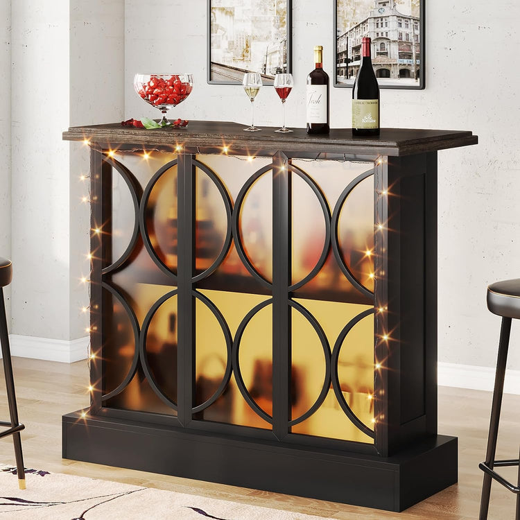 Home Bar Unit, 3-Tier Liquor Bar Table with Glasses Holder & Acrylic Front Tribesigns