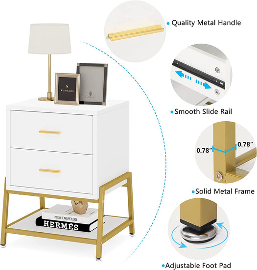 Nightstand, Modern Bedside End Table with 2 Drawers & Shelf Tribesigns