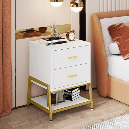 Nightstand, Modern Bedside End Table with 2 Drawers & Shelf Tribesigns