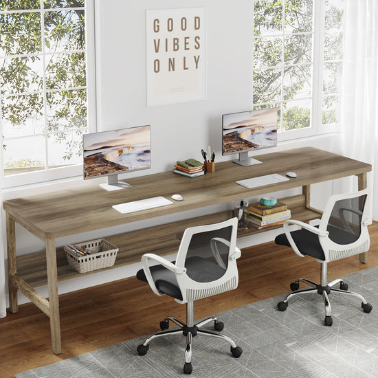 78.7" Two Person Computer Desk with Open Storage Shelf and Metal Legs Tribesigns