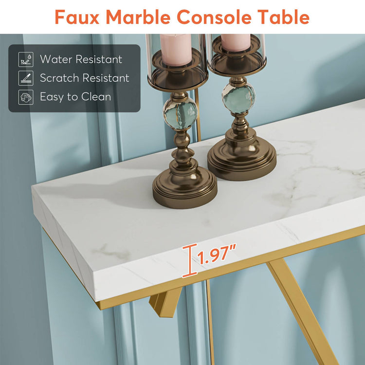 Console Table, 55 Inch Entryway Table Faux Marble Sofa Table Tribesigns