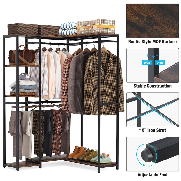 Freestanding Closet Organizer, L Shaped Garment Clothing Rack Tribesigns