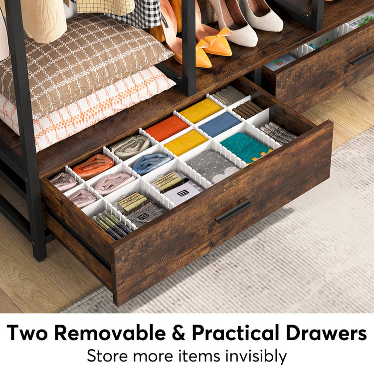 Freestanding Closet Organizer, Garment Rack with 2 Drawers & Shelves Tribesigns