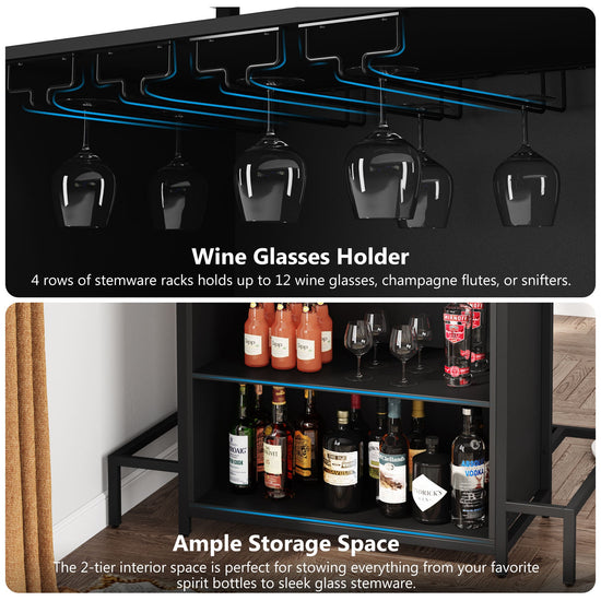 Home Bar Unit, Industrial 3-Tier Liquor Bar Table with Glasses Holder Tribesigns