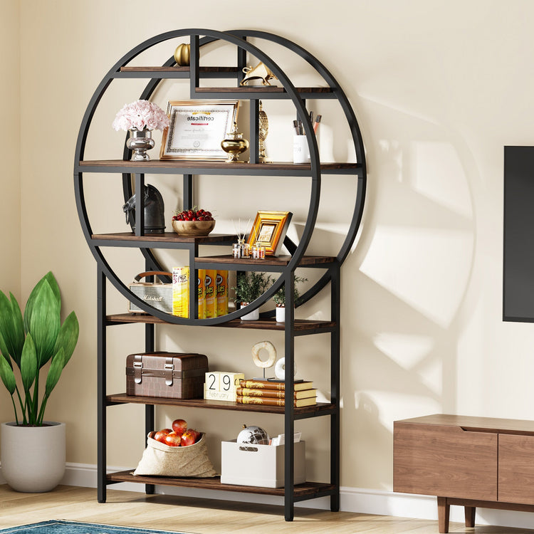 8-Tier Bookshelf, 75-Inch Industrial Bookcase Display Shelf Tribesigns