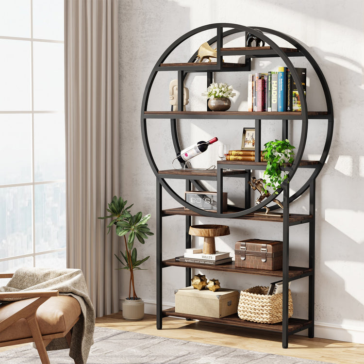 8-Tier Bookshelf, 75-Inch Industrial Bookcase Display Shelf Tribesigns