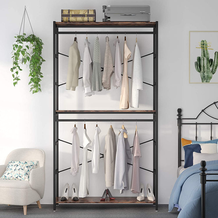 Freestanding Closet Organizer, 86" Garment Rack with Shelves & Hanging Rods Tribesigns
