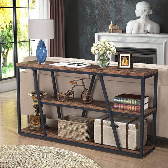 Console Table, Industrial 3-Tier Sofa Entryway Table with Open Shelves Tribesigns