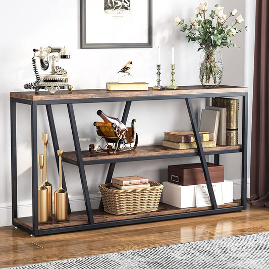 Console Table, Industrial 3-Tier Sofa Entryway Table with Open Shelves Tribesigns